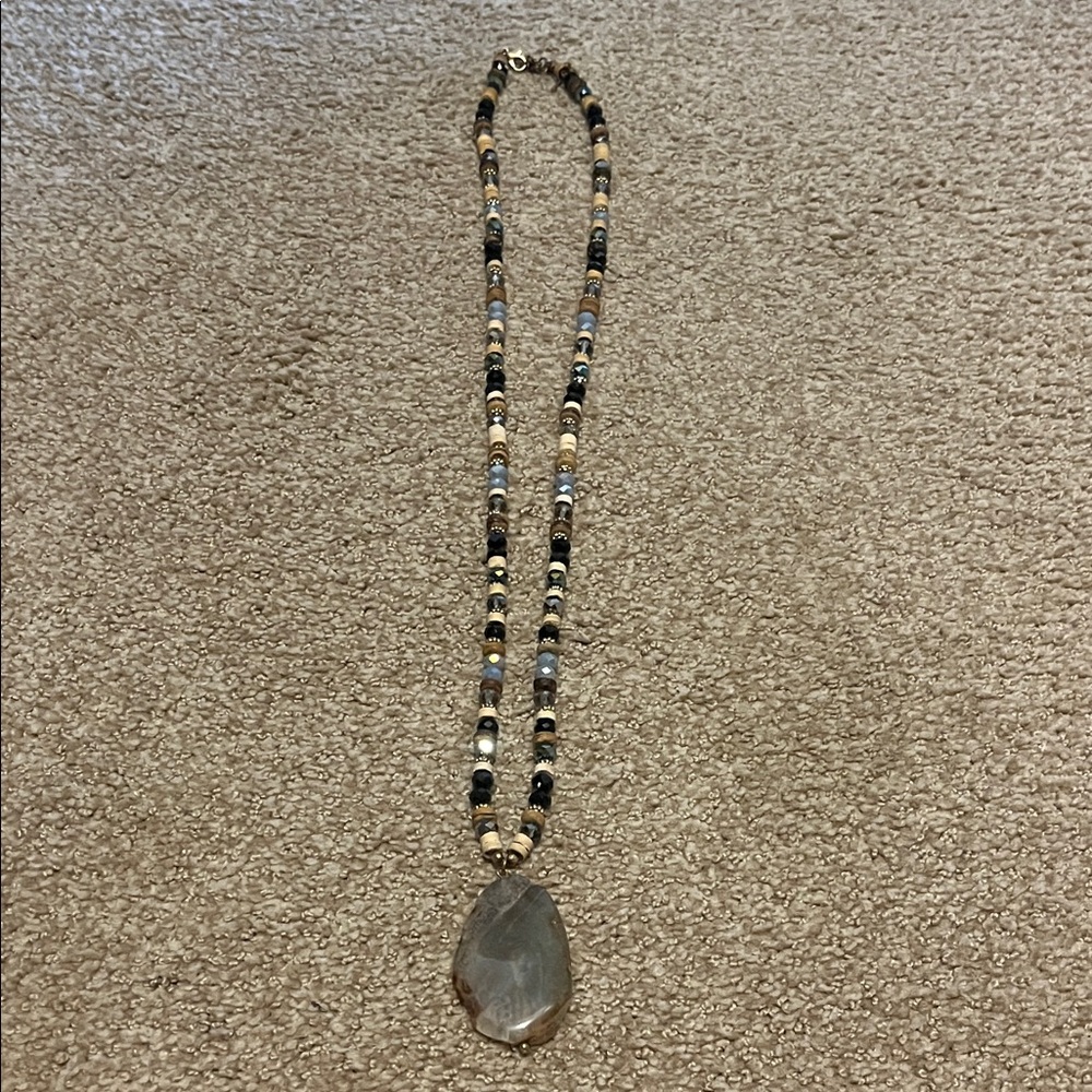 Chic Beaded Necklace with Stone Pendant